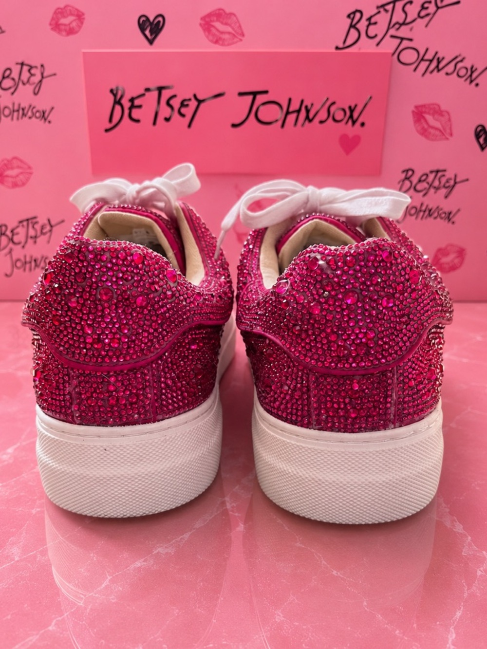Betsey Johnson Pink Rhinestone Platform Sneakers Women’s Size 8.5M Sparkly - Picture 2 of 8